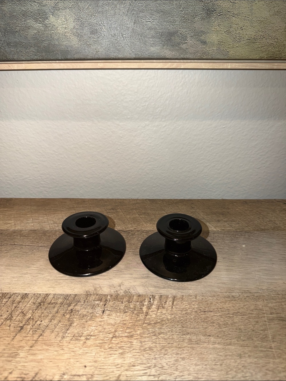 Vintage Black Glass Candle Holders - Set of 2